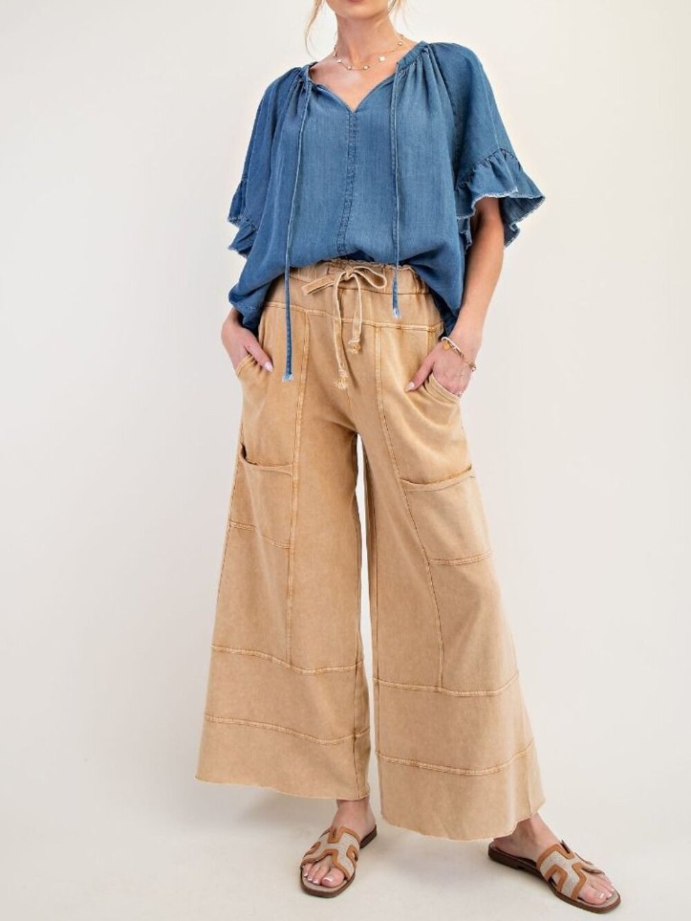 E35 Easel Mineral Washed Camel Terry Pants Plus